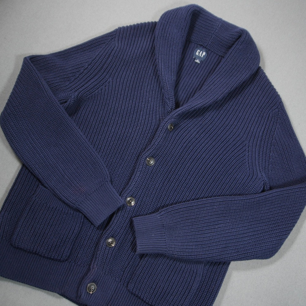 Gap Rib Shawl Cardigan Chunky Knit Men Sweater M Coastal Academia Grandpa Prep